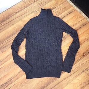 BANANA REPUBLIC Y2K Gray Cotton Angora Cable Knit Turtleneck Sweater